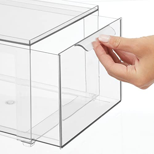 mDesign Plastic Stackable Bathroom Storage Organizer Bin with Pull Out Drawer for Cabinet, Vanity, Shelf, Cupboard, Cabinet, or Closet Organization - Lumiere Collection - 8 Pack - Clear - size: 8 x 12 x 6 (Pack of 8)