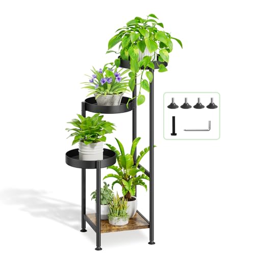 Oppro Plant Stand Indoor Outdoor, 4 Tier Corner Metal Flower Shelf Holder - color: Solid Black, size: 4 Tier Square