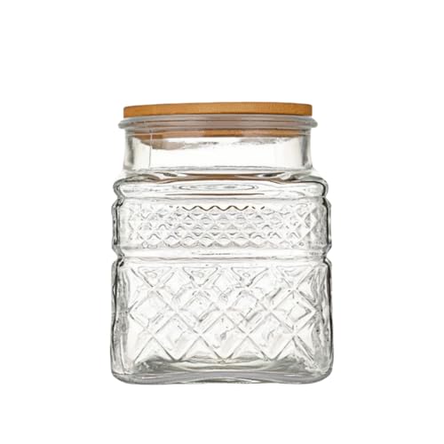 ANSQU Square Glass Jar, 37oz Candy Jar with Lid, Coffee Canister - color: Transparent-Square, size: 37 Ounces