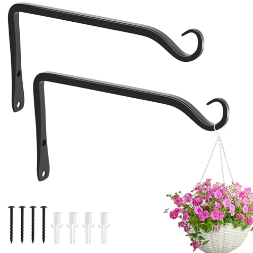 Gtongoko 8" Heavy Duty Outdoor Plant Hanger Wall Bracket, 2 Pack | 44lb Capacity,Rust-Resistant Finish,Easy Installation,Fit Hanging Baskets,Ideal for Bird Feeders & Lanterns - size: 8 Inch