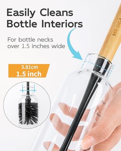 MR.SIGA Water Bottle Brush, Long Handle Bottle Brush for Sports Bottles | bottle brushes for cleaning, drinking glasses brush with bamboo handle, 5.7 cm(2.2 inch) wide brush head, 2 pack - color: Black