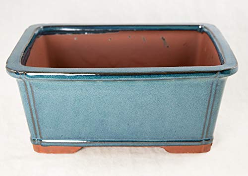 Rectangular Bonsai Cactus & Succulent Pot + Mesh 9inch x 6.75inch x 3.75inch - Teal Green Glazed,Blue