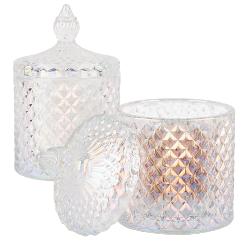 2 Pack Qtip Holder Apothecary Jars with Lid, Thick Glass, Iridescent Clear - color: Iridescent, size: 10 oz (2 pack)