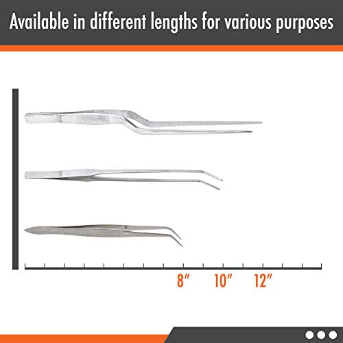 12 Inch Kitchen Long Tweezers Tongs | Cooking Tweezers Stainless Steel, Ideal for Meat Pasta Plating Pinching Delicate Small Pieces of Food - style: Curved Tip - 12"