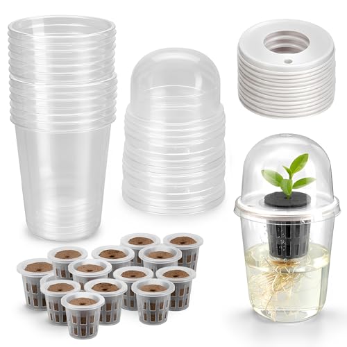 ROIKETU 12 Pack Transparent Hydroponic Cups with Humidity Domes,Hydroponic Growing System for Seedlings,Seed Starting Cups for Seed Starting,Root Monitoring