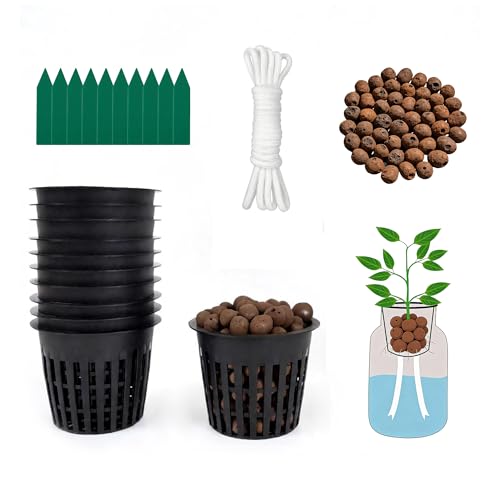 ORIMERC 10 Pack 3 inch Hydroponic Net Pots with Self Watering Wick, Clay Pebbles, Plant Labels Mesh Baskets for Indoor Garden, Aquaponics, Orchids, Herbs, Vegetable, Seed Starting, Mason Jar Insert - size: 3 inch-10 Pack
