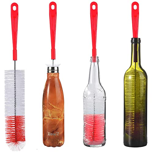 ALINK 16 inch Extra Long Red Bottle Cleaning Brush Cleaner for Washing Narrow Neck Beer/Wine/Thermos/Sport Well, Brewing Bottles, Hummingbird Feeder - color: Red
