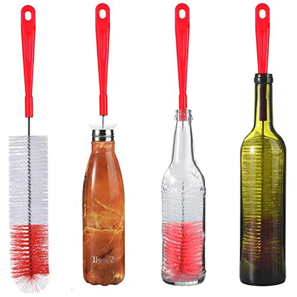 ALINK 16 inch Extra Long Red Bottle Cleaning Brush Cleaner for Washing Narrow Neck Beer/Wine/Thermos/Sport Well, Brewing Bottles, Hummingbird Feeder - color: Red