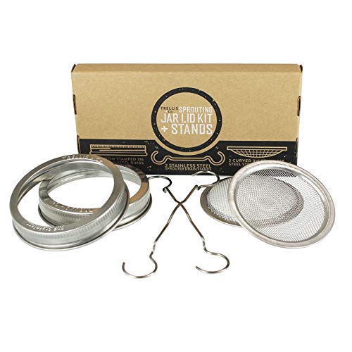 Sprouting Kit - 2 Pack - 316 Stainless Steel Wide Mouth | Curved Mesh, Fits Most Wide Mouth Mason Jars Grow Your Own Organic Sprouts From Seeds, Sprouter - color: Sprouting Lids + Stands, size: 2 Pack