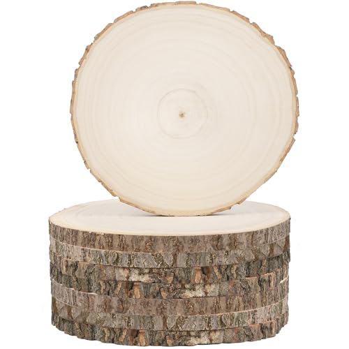 Sancodee 8 Pcs Large Unfinished Wood Slices, 6-7 Inches Wood Slabs for Centerpieces Natural Wooden Circle, DIY Wood Centerpieces for Tables Wedding Party Door Sign Decor - size: 6" - 7"