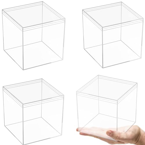 KissYou Acrylic Box Clear Boxes with Lid 4 Packs 5.9Inch Large Dispaly Case Clear Square Cube Wedding Birthday Graduation Party Favor Storage Box - size: 5.90 x 5.90 x 5.90 Inch