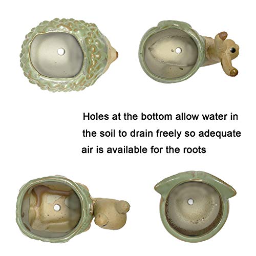 Small Ceramic Succulent Pot with Drainage, Animal Succulent Planter, 4.4 Inch Flower Pots, for Flower, Cactus, Mini Succulent Plants, Indoor and Outdoor use, Set of 4 Garden Gift