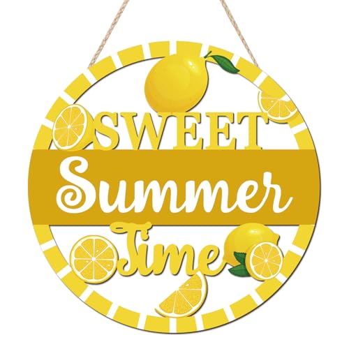 HOURIA 3D Lemon Wooden Door Sign,Sweet Summer Time Welcome Wreath Sign Front Door Decor,Summer Lemon Decorations for Home Kitchen Classroom,11.4"X11.4" - color: Sweet Summer Time Sign