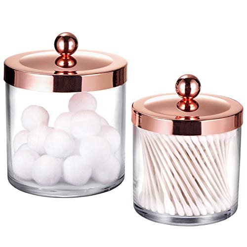 SheeChung 2 Pack Plastic Apothecary Jars with Rose Gold Metal Lids - color: Rose Gold, size: 25 oz & 15 oz