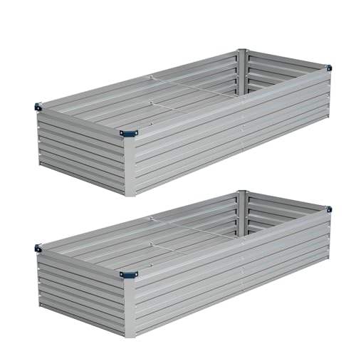 Vengarus 2PCS 8x2x1ft Galvanized Raised Garden Beds Kit,Planter Box Silver | Galvanized Steel, Rectangular Metal Planter Raised Beds, Vegetables, Herbs, Flowers, Easy Assembly, Rustproof Safe Backyard - color: Silver, size: 8x2x1FT(2PCS)