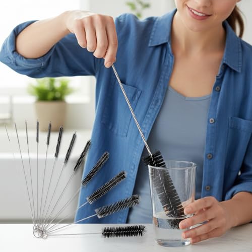 10 Pack 8.2 Inch Straw Cleaning Nylon Brush Set for Bottles Tubes and Tumblers Flexible Pipe Brush for Water Bottles Cups Glasses Aquarium Hoses(Black) - color: Black