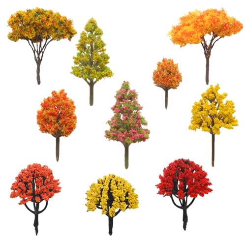 10 Pcs Yellow Miniature Model Trees, Mixed Size 1.6"-3.2" - color: Yellow
