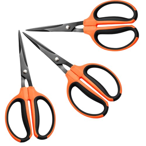 GROWNEER 3 Packs Trimming Scissors Teflon Coated Non Stick Blades Pruning Shears Gardening Hand Pruning Snips with Straight Stainless Steel Precision Blade