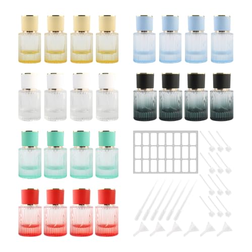 BESTHLS 24pc 30ml Refillable Travel Perfume Bottle Empty Glass Spray Bottle | Includes Tools Funnel Dropper and Labels,Ribbed Glass Bottles,Eye Catching 6 Gradient Colors,Fine Mist,for perfume decanting - size: 30ml*24pcs