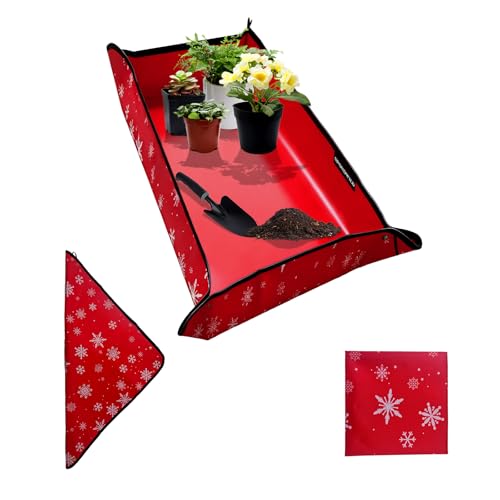 43.5"x29.5" Plant Transplanting Mat - Thickened Waterproof Potting Mat, Succulent Gardening Mat, Portable Repotting Mat for Mess Control, Indoor Outdoor Use (PVC-Red Snowflake) - color: Red Snowflake, size: 43.5" x 29.5" x 0.1"