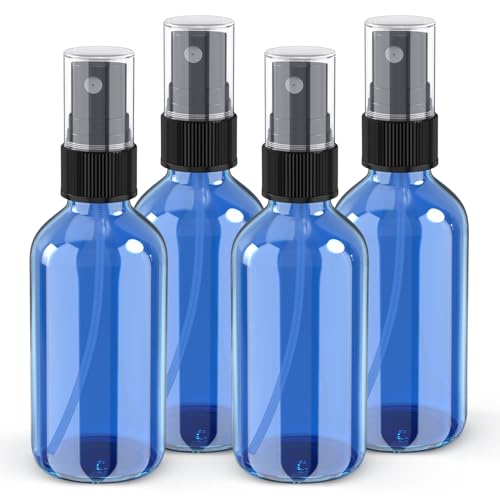4 oz Mini Glass Spray Bottles, Empty Small Spray Bottles with Funnel Dropper, Fine Mist for Hair, Travel, Plants, Cleaning Solutions and Skin Care (4 Pack Sky Blue) - color: Sky Blue, size: 4 Ounce (Pack of 4)