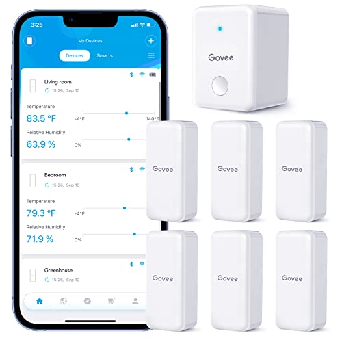 Govee Hygrometer Thermometer 6 Pack, Mini Humidity Sensor with Gateway - style: BT Gateway + 6 Sensors