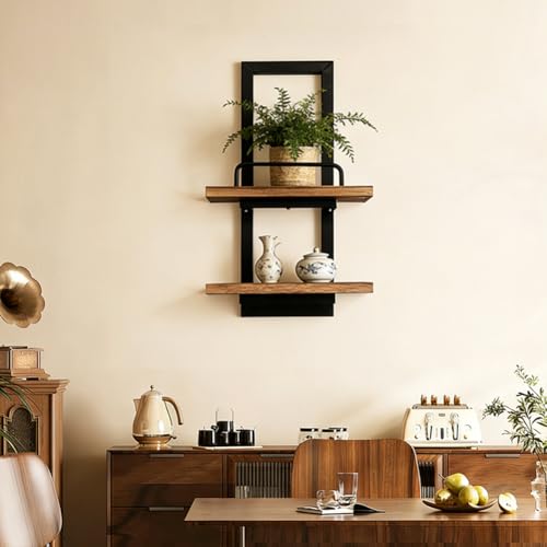 Floating Shelves, 2-Tier Vertical Wall Mounted Shelf Hanging Planter Display for Indoor Plants Rustic Wall Shelves for Bathroom, Bedroom, Living Room, Kitchen, Office, Space Saving, Rustic - size: 2-Tier