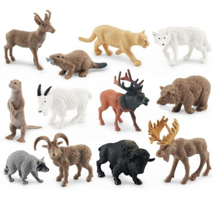 Realistic Jungle Animal Figurines，Forest Animal Toys Figures, Realistic Woodland Creatures Figurines, Plastic Animals Miniature Toys Cake Topper Supplies for Kids Toddlers 12 pcs