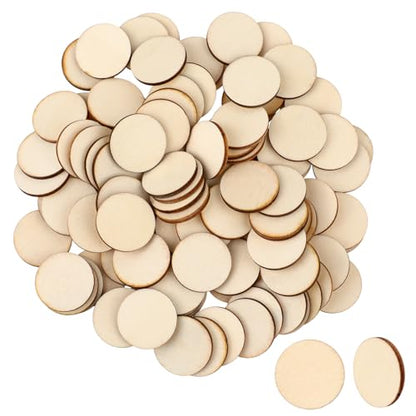 100 PCS Wood Circles Unfinished Small Slices Round Crafts Cutouts Circle Pieces Ornaments 1 Inch Round Tiny Kit for DIY Craft Decorations