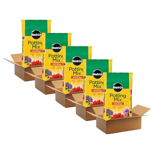 Miracle-Gro 5 Pack Potting Soil Mix for Container Plants, Flowers, Vegetables, Shrubs, Annuals, and Perennials, Feeds for Up to 6 Months, 2 Cu Ft - size: 2 cu. ft. Boxed Pack of 5