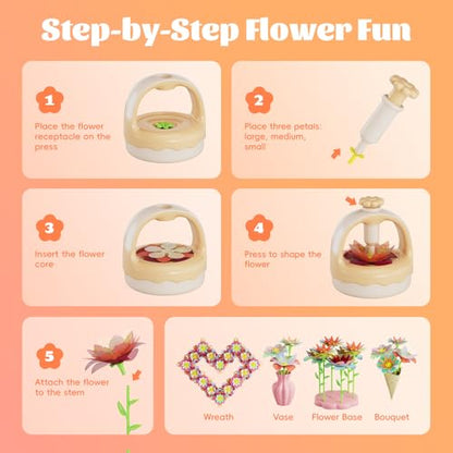 Fabric Flower Bouquet Craft Kit, DIY Arts & Crafts Toy for Kids, Creative Flower-Making Activity Set, Educational Preschool Toy, Perfect Birthday & Christmas Gift for Girls Ages 4 5 6 7 8+ (yellow) - color: yellow