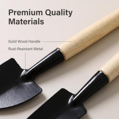 6PCS Garden Hand Tools Set Wooden Handle Mini Shovel Rake | Mini garden hand tools with wooden handles and metal heads for transplanting seedlings and cultivating soil. - color: Mini Small Size 6-Piece Set