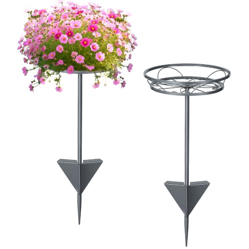 Tellingyou 2 Pack Adjustable Outdoor Flower Pot Stand, Plant Stands(Grey) | Metal, Spring Summer Versatile Plant Stand, Garden Stake for Display Plants, Elegant Solution for Landscaping Decor - color: Grey