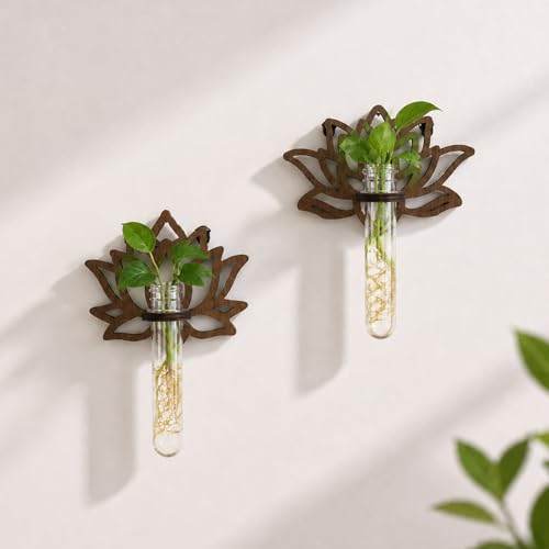 Artilady Plant Propagation Station Wall Hanging, Planter Terrariums Tube | Boho Wood Air Plant Holder for Indoor Plants, Window Propagation Stations Vases for Living Room Bedroom Wall Decor, 2 Pack - color: Lotus