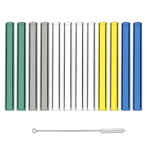 5 Colors 5 Inches Borosilicate Glass Tubes, Gtysmox 12 Pcs 10mm Diameter 1.5mm Thickness Glass Tubing with 1 Cleaning Brush for DIY Making Glass Crafts(Transparent Yellow Green Blue Gray) - size: 5 inches