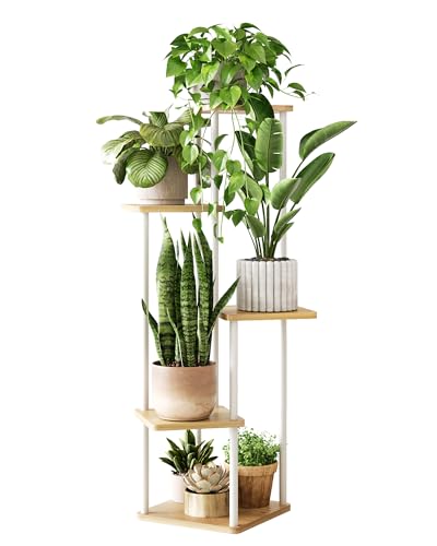 GENTINGBRO Corner Plant Stand Indoor Tall Plant Shelf | 5 Tier Flower Stand Wood Metal Plant Holder for Living Room Bedroom Balcony Patio White - color: White Oak, size: 5 Tier