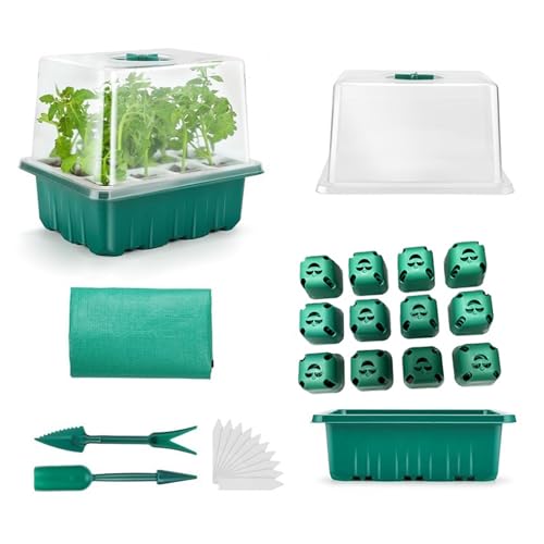 Seed Starter Tray, Seed Starting Trays with Adjustable Ventilation Humidity Planting Pot Plant Starter Kit Greenhouse Propagator Biodegradable Seedling Germination Trays Xmas (Green)