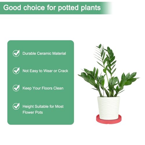 M METERXITY 2-Pack Ceramic Plant Saucer, 6.3 Inch Plant Water Catcher Tray, Plant Pot Saucers for Indoor/Outdoor Plants/Flower Drainage Drip Water Tray [Round Dark Red] - color: Dark Red