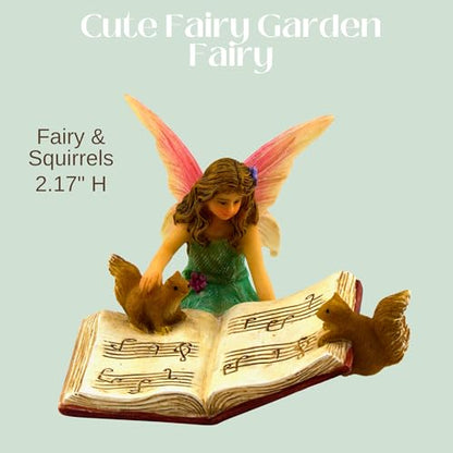 PRETMANNS Fairy Garden Accessories Fairies Figurines, 1 Item | Outdoor Indoor, Bonnie Miniature Fairy Garden Figurine with Squirrels, For Fairy Villages and Gardens