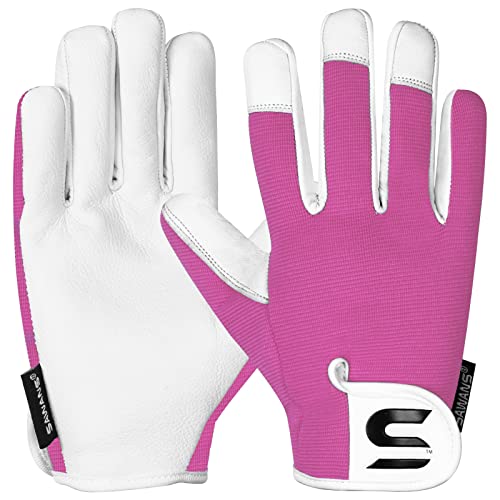 SAWANS Leather Gardening Gloves Ladies and Mens Thorn Proof Garden Gloves for Women Men Gardening Durable Work Gloves - color: Pink, size: Large