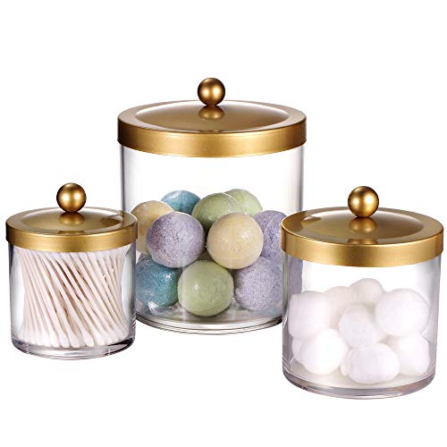 SheeChung 3Pack Large Plastic Apothecary Jars with Gold Metal Lids - color: Gold, size: 50 oz & 25 oz & 15 oz