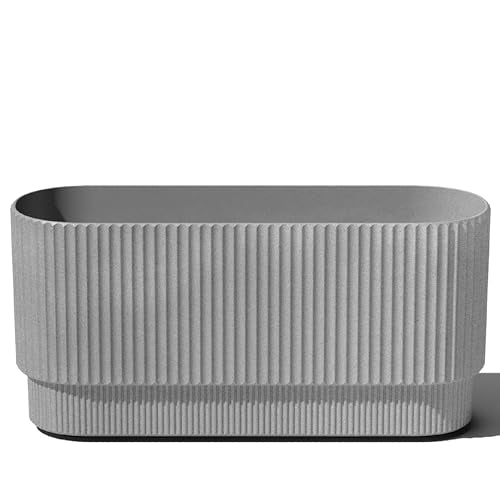 Veradek Demi Series Long Planter for Porch, Patio, Backyard | Durable Plastic-Concrete Material | Modern Décor for Shrubs, Flowers - color: Gray, size: 30 inch