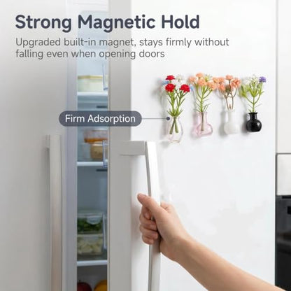 10-Pack Magnetic Mini Bud Vases for Fridge, Strong Magnet Glass Propagation Vases with Faux Flowers, Cute Tiny Vase Magnets for Whiteboard Office Decor, Gift Set for Mom Teachers Coworkers