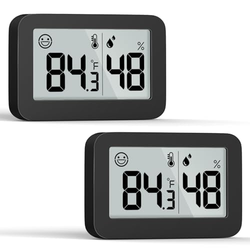 Mini Hygrometer Indoor Thermometer, Digital Humidity Gauge with Celsius Fahrenheit Switch Button,Humidity Meter Temperature Monitor for Babyroom Cellar Reptile Incubator Closet,2-Pack,Black - color: Black