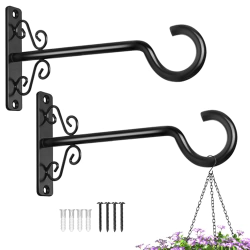 Plant Hangers, 6 Inch Hanging Plant Brackets Outdoor Indoor, Black | Wall Hooks for Hanging Hummingbird Feeders, Bird Feeders, Planters, Lanterns, Wind Chimes, 2 Pack, Gifts for Women Men - color: Black, size: 6 Inch