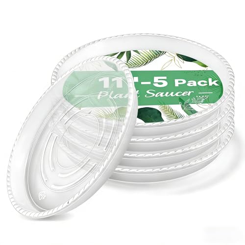 5 Pack 11 Inch Clear Plant Saucers, 5 7 9 11 13 15 Inch Plastic Plant Trays for Flower Pots Plant Drip Water Catcher Tray Indoors Outdoor (11 Inch) - size: 11 Inch