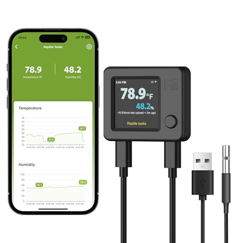 MOCREO WiFi Reptile Thermometer Hygrometer, Waterproof Probe, App Alerts - color: Black