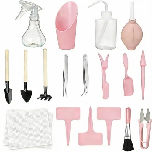 16 Pcs Mini Garden Hand Transplanting Succulent Tools Set, Miniature Planting Tool Kit, Small Gardening Tool for Indoor Succulent Bonsai, Potting, Cactus