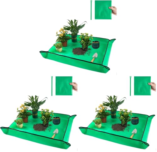 39.5" X 31.5" Large Repotting Mat for Indoor Plants Transplanting and Dirt Control Portable Potting Tray Plant Gifts for Plant Lovers Gardening Gifts for Women & Men (Pack of 3) - color: Pale Green, size: Large 39.5" X 31.5" (Pack of 3)