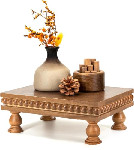 EOSAHR Wood Riser with Beaded: Pedestal Stand for Home Rustic Decor, Brown | Pine Wood, Mini Display Stand, Perfume Stand for Aromatherapy, Soap Holder, Ideal for Bathroom Counter, Farmhouse Decor - color: Brown
